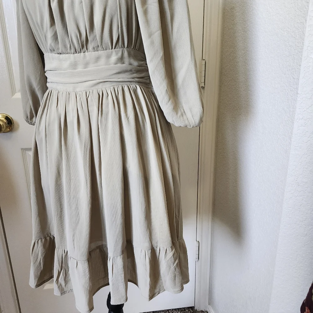 Light Gray Ruffle-Hem Midi Dress - Brand Unspecified